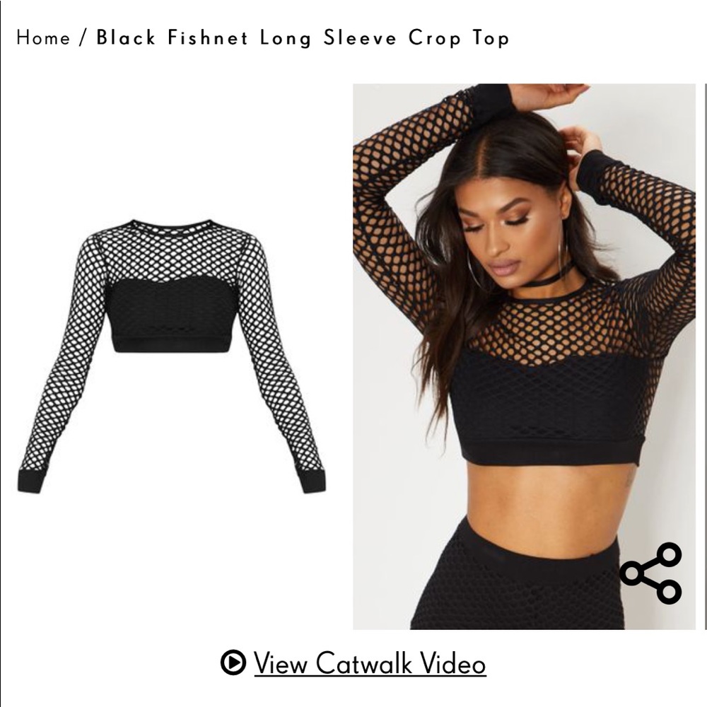 Black Fishnet Long Sleeve Crop Top